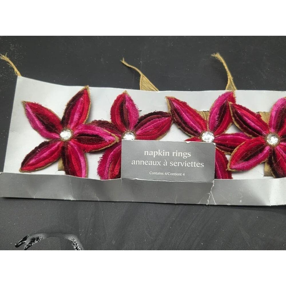 Pier 1 Velvet Sequin Floral Napkin Rings Set Of 4